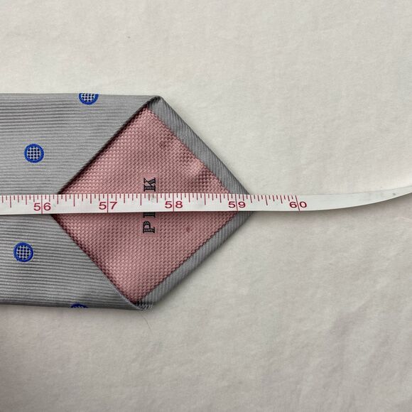 Thomas Pink Silk Tie Mens Gray Blue Polka Dot Classic Woven England Business - Picture 11 of 12